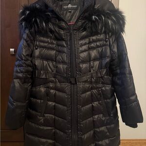 Fleet Street Black Puffer Coat with Faux Fur